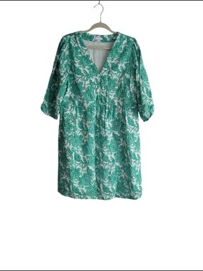 J. Jill Green and White Print 3/4 Slv Dress sz.M